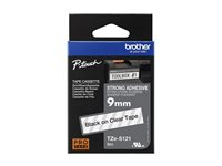 Brother TZe-S121 - Extrastark häftning - svart på klar - Rulle (0,9 cm x 8 m) 1 kassett(er) bandlaminat - för Brother PT-D210, D600, H110; P-Touch PT-1005, D450, H110, P900; P-Touch Cube Plus PT-P710 TZES121