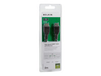 Belkin High Speed HDMI Cable - HDMI-kabel med Ethernet - HDMI hane till HDMI hane - 2 m - dubbelt skärmad F3Y020BF2M